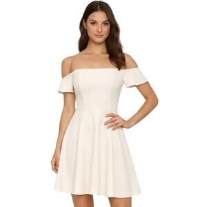 Amanda Uprichard Off Shoulder A-Line Mini Dress Ivory EUC Size Small